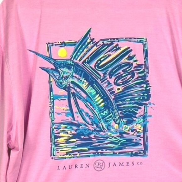 Lauren James pink SPF swordfish sun guard beach long sleeve top, size XXL - Picture 4 of 8